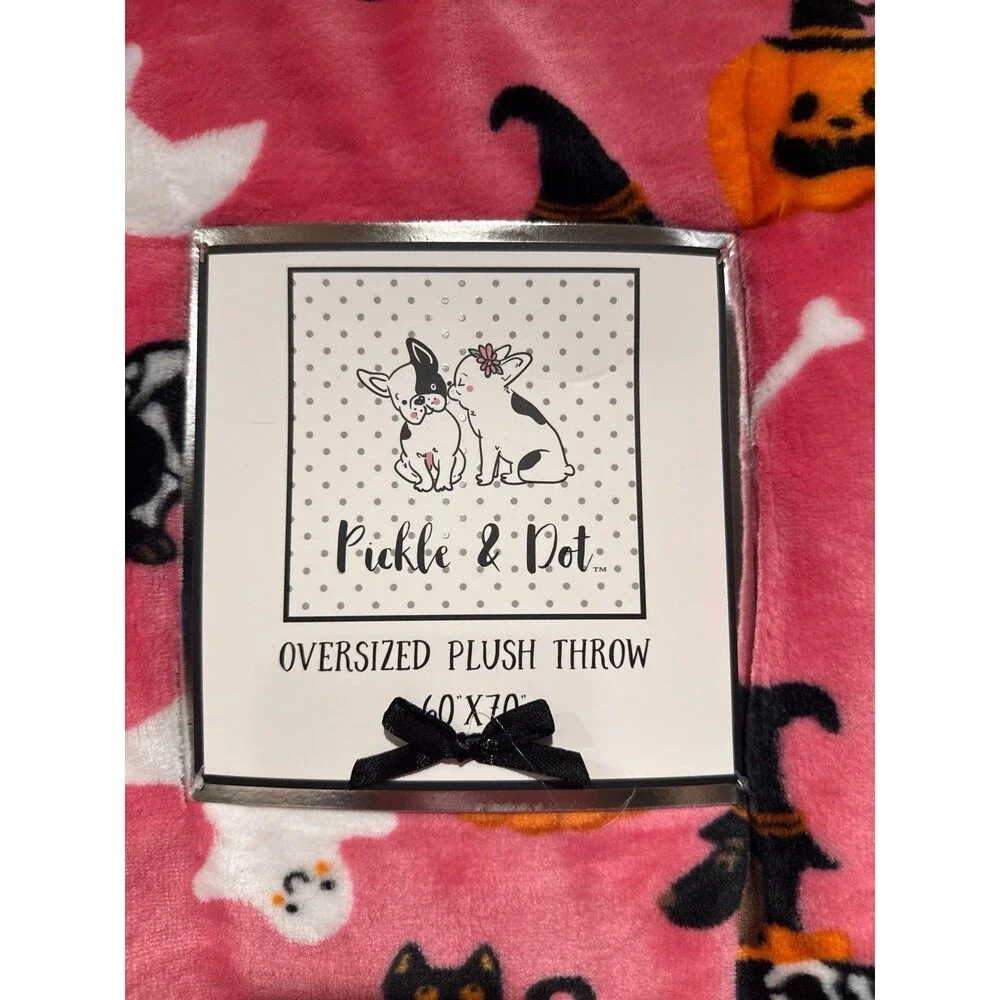 Dachshund Doxie Pink Halloween Print Plush Throw Blanket -Pickle & Dot